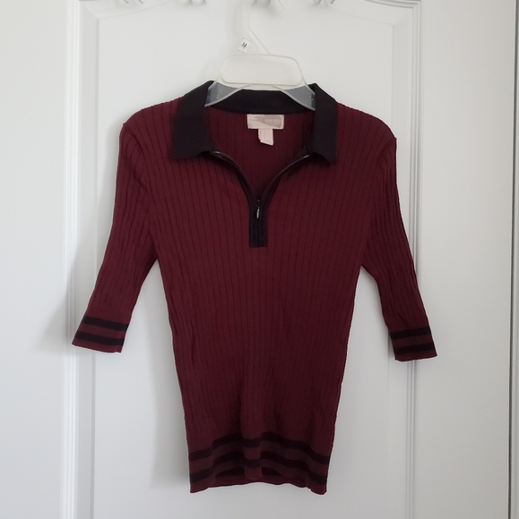 F21 Stretchy Ribbed Polo Short Sleeve Top. - Picture 1 of 5